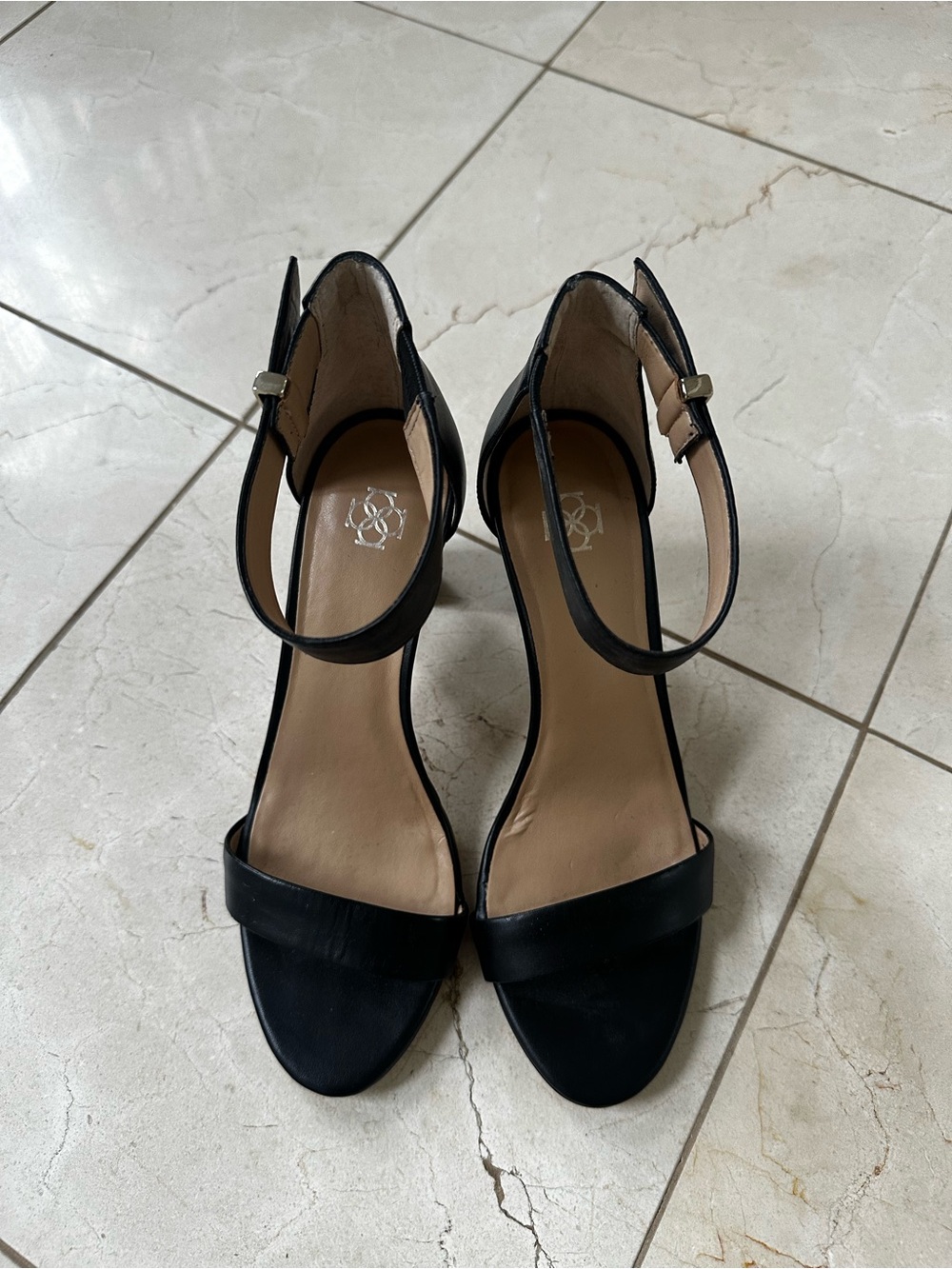 Ann Taylor Black Leather Ankle-Strap Heels